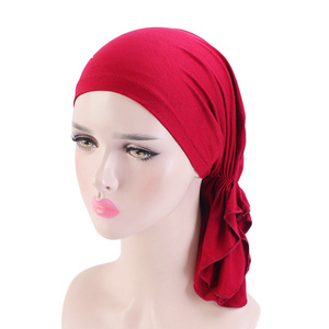 Turbans élastiques en coton modal de couleur unie pour femmes Foulard Casquette Bandeau Pirate <span class=keywords><strong>Chimiothérapie</strong></span> Chapeau Bandanas - Product Image 6