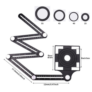 Règle de mesure multi-angle améliorée avec 3 ouvertures de positionnement pour les trous de carrelage, mesure d'angle latérale, métal noir - Product Image 2