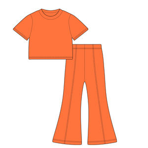 2025 Summer Girl Bell Bottom Outfits 2pcs Algodão Sólido T-shirt Calças Suit Para Crianças Adolescentes Meninas Moda Tricô Roupas - Product Image 3