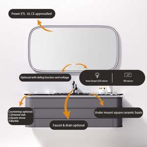 Luxurious Modern Style Single Sink <b>Bathroom</b> <b>Cabinet</b> Lacquer Finish Plywood Solid <b>Wood</b> Wall Mounted Vanity LED Mirror Villa - Product Image 2