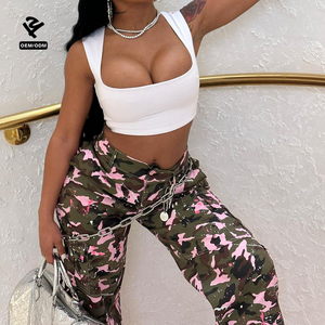 T8034 Clothing Manufacturers <strong>Women</strong> Camouflage <strong>Cargo</strong> Pants Straight Wide Leg <strong>Trousers</strong> With Pockets Streetwear Designer Clothes - Product Image 6