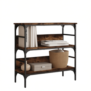 Smoked Oak Engineered Wood Console <b>Table</b> With Metal Accents Industrial Design Living Room Furniture - Product Image 1