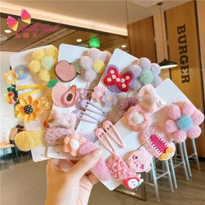 BELLEWORLD Korean plush clip girl bow Wool felt hairpin BB clip Princess 9 pcs hair clip set hair accessories for kid girl