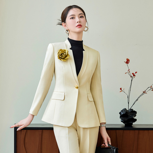 Phụ Nữ Cao cấp Hai Mảnh Phù Hợp Với Thiết Lập Mùa Thu Mùa Đông Blazer & Ăn Mặc Mô Hình Rắn Dệt Phương Pháp Máy Chủ Đứng Cổ Áo Tempe - Product Image 6