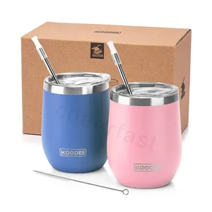 Best Selling Glass Double Wall Vacuum Insulated Wine Tumblers With Lid And Straws 12 Oz Stainless Steel Tumbler