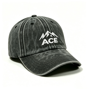 หมวกเบสบอลผ้าแคนวาส 6 แผง ล้างสีสไตล์วินเทจ ปักโลโก้ ACE Mountain แบบกำหนดเอง หมวกทรง Dad Hat สายรัดด้านหลังปรับได้ด้วยหัวเข็มขัดโลหะ - Product Image 4