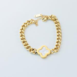 Bracelet tendance double face motif fleur cubaine en acier inoxydable plaqué or 18 carats, noir mat nacré, bijou unisexe de caractère - Product Image 1