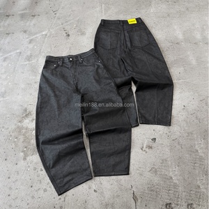 Jeans en denim ciré sur mesure pour fabricants, coupe droite large, en tissu brut, style oversize et baggy - Product Image 1