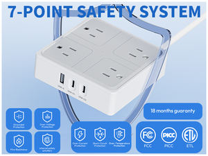 Multiprise personnalisable 4 prises CA, 1 port USB-A, 2 ports USB-C, protection contre les surtensions à 45 degrés, ignifuge, en ABS+PC, pour appartement étudiant - Product Image 3