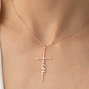 Collar de acero inoxidable dorado <span class=keywords><strong>y</strong></span> plateado para hombre <span class=keywords><strong>y</strong></span> mujer, con colgante de Cruz con letras de <span class=keywords><strong>esperanza</strong></span>, amor <span class=keywords><strong>y</strong></span> <span class=keywords><strong>fe</strong></span> - Product Image 2