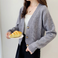 Cardigan en maille torsadée ajusté pour femme, collection Printemps-Automne 2026, couleur unie, grande taille, taille haute, long, en polyester/coton, col en V