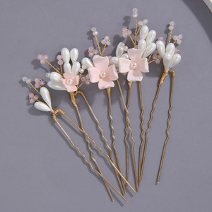 Ensemble de <span class=keywords><strong>coiffure</strong></span> de <span class=keywords><strong>mariée</strong></span> en fleurs d'argile rose blush et perles, accessoires de mariage floraux, peigne et épingles - Product Image 3