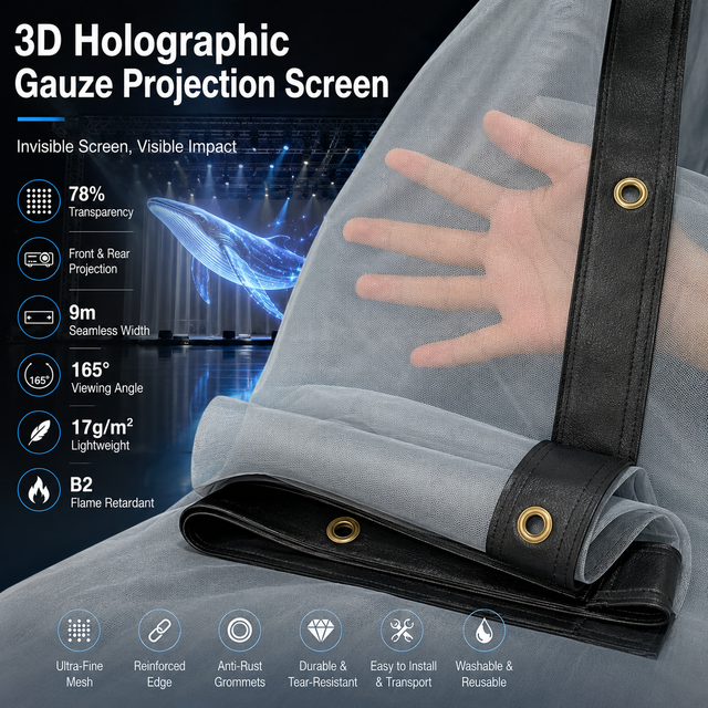 Holo Gauze Screen 78% Transparent Holographic Mesh Projector Screen for 3D Stage Projection and Immersive Events