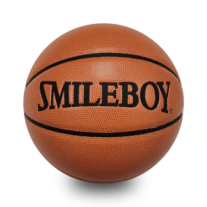 Smileboy บาสเก็ตบอลสำหรับผู้ใหญ่ขนาด7ทีมกีฬาบาสเก็ตบอลหนัง PU โลโก้ออกแบบได้ตามต้องการ