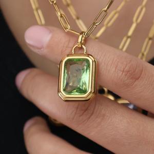 Acier inoxydable Carré Rock Sucre Coloré Zircon Pendentif Trombone Chaîne Collier Ins Haute Louange Couleur Protection - Product Image 3