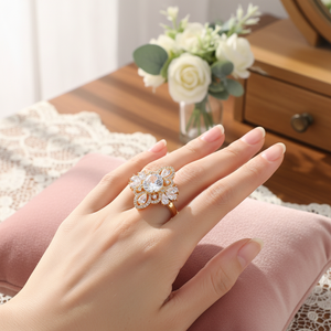 Anelli moda a grappolo placcato oro rosa intarsio CZ regolabile con rodio e placcatura 18K taglia unica - Product Image 3