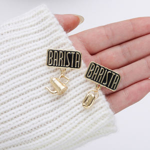 Bros logam kustom pin enamel Barista dengan liontin emas cangkir kopi pot kerah kacang lencana pin enamel kopi kustom - Product Image 4