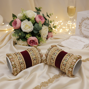 Bridal Velvet Bangles <b>Set</b> with Pearl <b>Bracelets</b> Elegant Wedding Accessory Premium Designer Jewelry Collection - Product Image 3