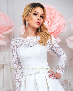 Vestidos pequeños blancos <span class=keywords><strong>De</strong></span> manga larga para verano, Vestido <span class=keywords><strong>De</strong></span> novia corto con cuello redondo y lazo por encima <span class=keywords><strong>De</strong></span> la rodilla, vestidos <span class=keywords><strong>De</strong></span> boda, Suknie Slubne - Product Image 3