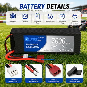 2S 7.4V 7000mAh 55C Lipo Pil Kutusu Sert Kılıf T Deans EC5 Konnektörü RC Araba Uçak FPV Kamyon SCX10 102535 İçin - Product Image 4