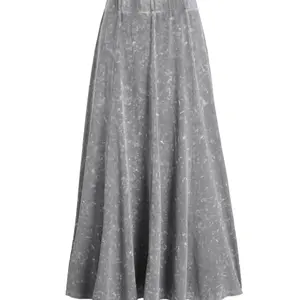 Falda larga de mezclilla de alta calidad para mujer, estilo A-line, lavado efecto nieve, informal, personalizada, anti-bolitas y antiencogimiento, para primavera y otoño. - Product Image 1