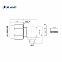 Connecteur LWMC SMA mâle à angle droit plaqué pour soudure, 1.50 Max, pour câble semi-flexible et semi-rigide de 0.086 pouces