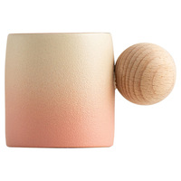 Mini tasse à thé en poterie rustique avec anse en bois, style japonais, design vintage de luxe léger, cadeau exquis pour le thé de l'après-midi