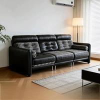 Modernes Luxus 3-Sitzer Ledersofa Kariertes Polstersofa Komfortables Wohnzimmermöbel für Zuhause Hotel Villa Apartment Set