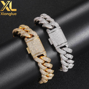 Unisex 15mm Iced Diamond Cuban Link Bracelet PVD Gold Plated Prong Chain New Style Hip Hop Jewelry for <b>Men</b> Women Main Zircon - Product Image 3