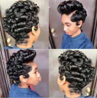 Perruques Courtes Bouclées Bob Pixie Cut pour Femmes, Perruque Brésilienne en Cheveux Humains Double Drawn avec Dentelle Frontale HD 13*4