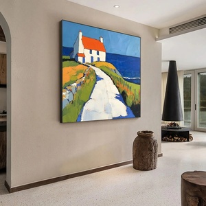 Peinture à l'huile abstraite moderne de paysage côtier Impasto sur toile tendue, art mural minimaliste neutre pour la décoration de la maison et des hôtels - Product Image 5