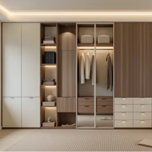 Armoire de luxe moderne, design d'armoire sur mesure, armoires en bois, meubles de chambre à coucher, gain de place, porte à charnières autoportante - Product Image 1