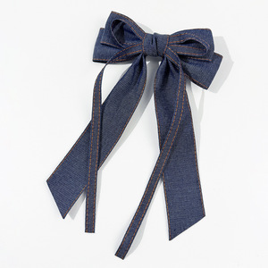 مشبك شعر معدني أنيق وحلو على الطراز الكوري للأطفال، إكسسوار حفلات راقي بشريط دنيم وفيونكة، متوفر بثلاثة ألوان - Product Image 6