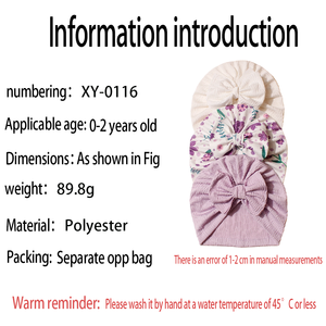 3 BH topi Beanie bayi baru lahir, hiasan kepala pita katun lembut motif bunga untuk anak-anak - Product Image 6