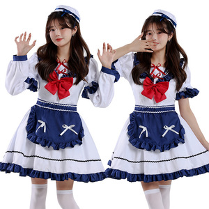 Robe de marin de style japonais avec nœud rouge, jupe plissée trapèze, taille élastique, tenue de soirée, costume de demoiselle Lolita - Product Image 1