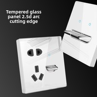 SIXWGH 86mm interruptor de pared Panel de vidrio templado 2.5D Borde de arco Piano Key Feel ignífugo PC seguro para niños 250V 16A hogar