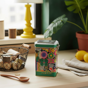 75 x 100 x 150 mm Colorful Pattern Metal <b>Storage</b> Tin <b>Wire</b> Clasp and Transparent Lid round Shape Multifunctional <b>Baskets</b> - Product Image 3