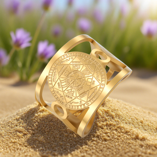 Myshape Seal of The Seven Archangels Ring Stainless Steel Adjustable Ring Solomon Kabbalah Protection Amulet Religious Jewelry