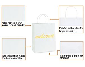 Recycled Fashionable Style Gold and White Supier Shopping Gift Paper Packaging Bag With Rope - Product Image 6