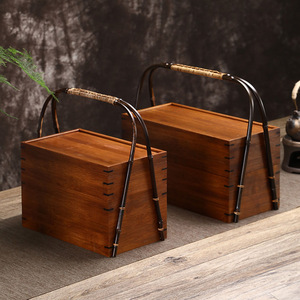 Bamboo Multi Layer Food <b>Box</b> Portable Rectangle Tea Storage Outdoor Use - Product Image 3