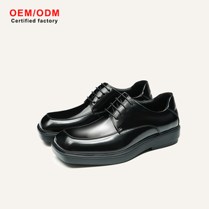 OEM Custom Glossy Cowhide Leather Men's Square Toe Breathable Anti-Slip Lace-Up Formal Derby Business Casual Wedding <b>Shoes</b> - Product Image 2