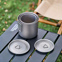 Tasse à eau et à café de camping en plein air légère, chauffable, avec poignée pliable, ensemble de vaisselle en titane pur, utilisable à l'intérieur