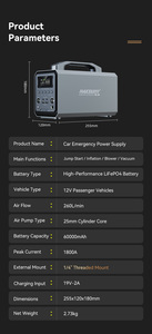 Fuente de Alimentación de Emergencia para Exteriores, 60000mAh, Carcasa de Aleación, Luz LED, Energía Móvil, 12V, 1800A de Corriente Pico, Uso Universal para Camping y Automóviles - Product Image 6