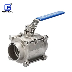 QINFENG OEM ODM BSP NPT BSPT SS304/SS316L inoxydable CF8 Cf8m fsoudure à douille manuelle industrielle 3 pièces vanne à bille pour aliments et boissons