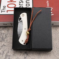 Couteau pliant en acier Damas poli miroir de qualité supérieure, manche en os de bœuf blanc, couteau de poche EDC, cadeau, camping en plein air