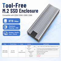 Boîtier SSD M.2 NVMe SATA double protocole 10 Gbit/s USB-C, boîtier externe en aluminium sans outil pour 2230/42/60/80 Windows Mac