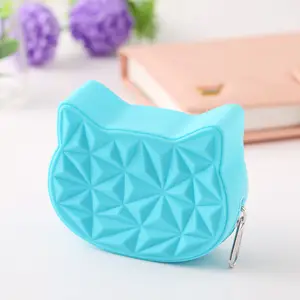 Factory Directly Sell Food Grade Silicone Cat Shape Silicone Coin Purse With Zipper