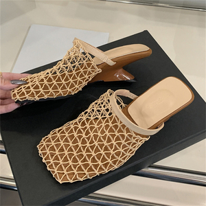 Summer Fashion Trend Handmade High Heel Stiletto Sandals Square Toe Square Head Ankle Strap <b>Slides</b> TPU Comfortable <b>Slipper</b> - Product Image 2