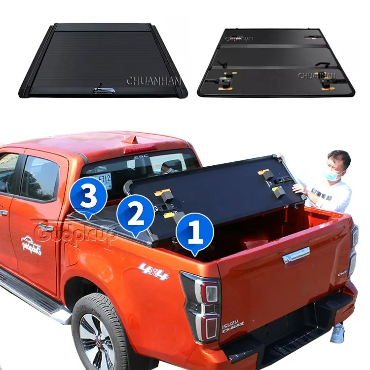 כיסוי מיטת אלומיניום Tonneau כיסוי הקשיח Tri מקפלים כיסוי קיר wingle