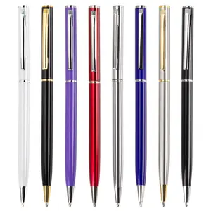 Custom logo metal pen slim promotional ball point pen rollerball pen business gift set